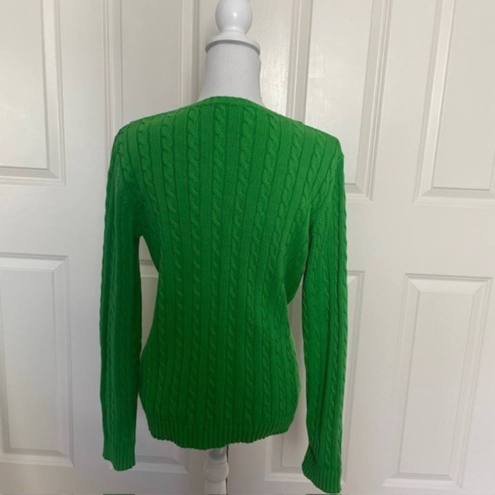 Lauren Ralph Lauren Medium Green Classic Cotton V-Neck Sweater Preppy Classic - Picture 3 of 7